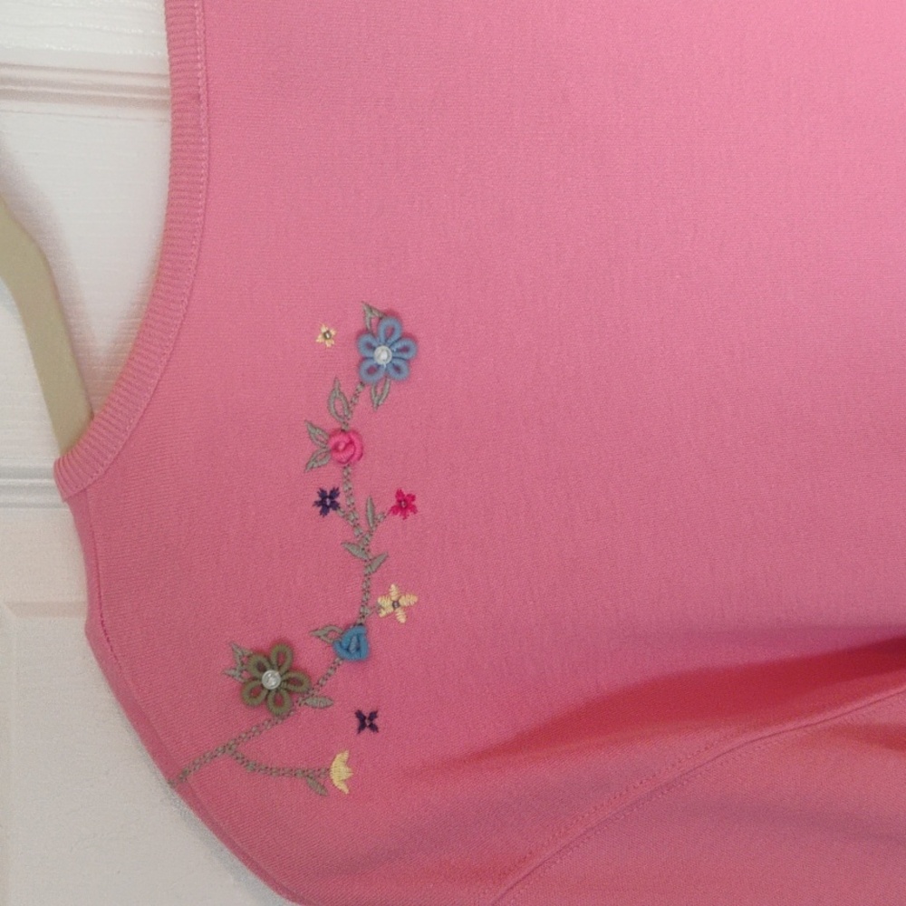 Vintage Koret Francisca Women's Size Large Flower Embroidered Cardigan Pink - Picture 8 of 8